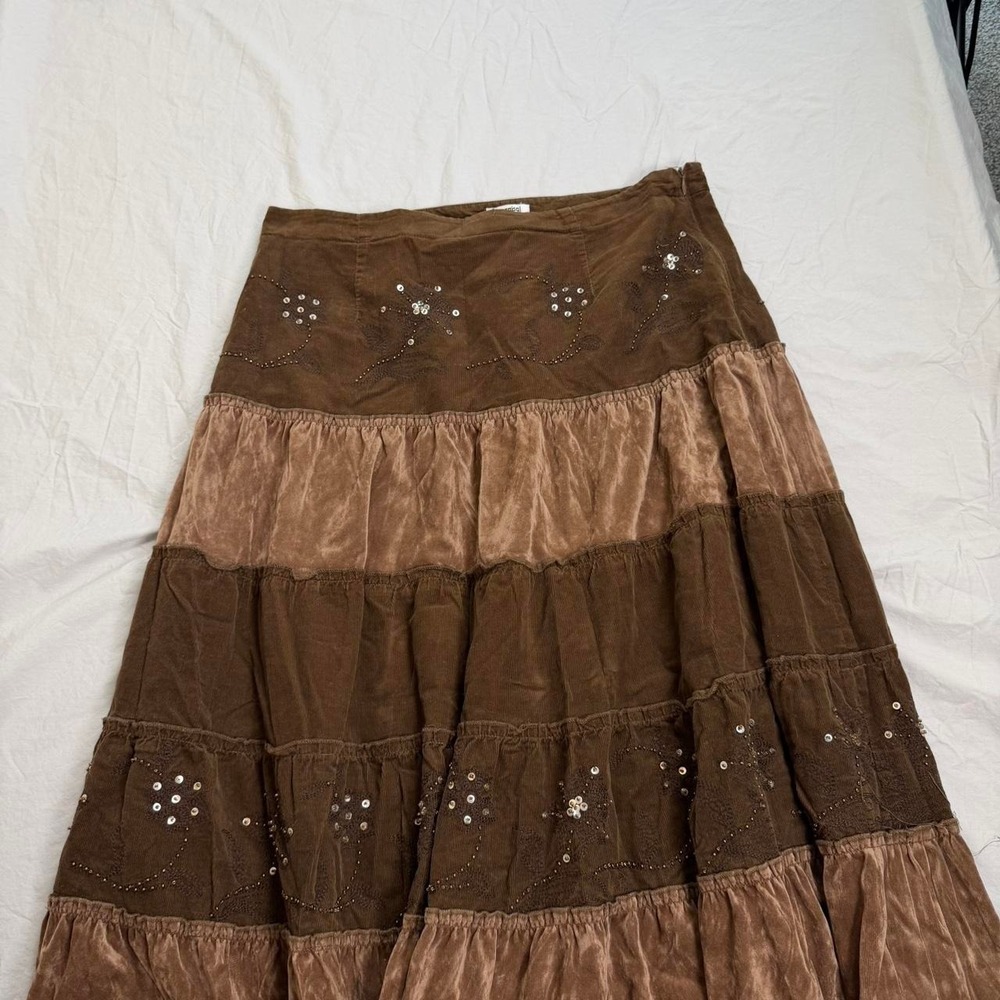 y2k Brown fairy boho whimsy beaded sequin tiered long skirt - Picture 3 of 7